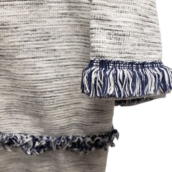 Chico's Womens Top Size 2 Large Boxy Fringe Fun Blue Artsy - Picture 5 of 7